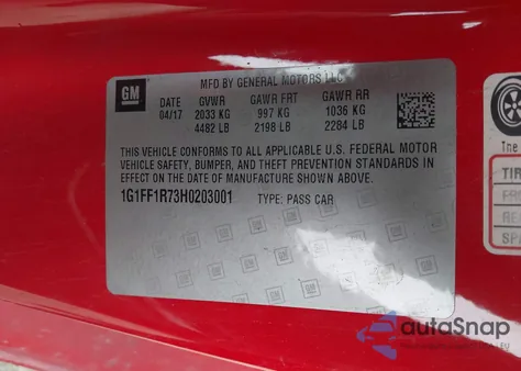 2017 Chevrolet Camaro 1Ss from USA, damaged, VIN 1G1FF1R73H0203001